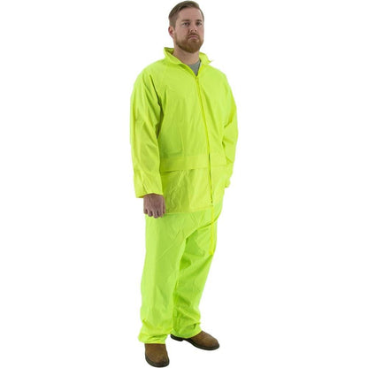 Rain Suits - Premium Waterproof Two-Piece Hooded Polyester with PVC Coating (PK 5 Suits) - Majestic