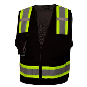 RVZ24 Hi Vis Mesh Back Black Vest - ANSI 1, Type O, 6 Pockets, Zipper (PK 5 Vests)