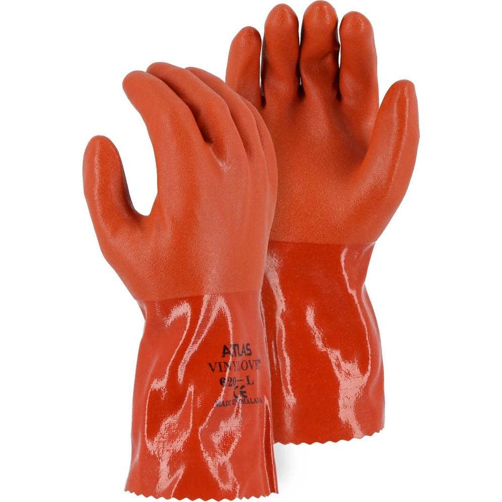 Showa PVC Double Dip Interlock Lined Chemical Resistant Gloves - Wet Grip, 12 Inch Gauntlet Cuff (PK 12 Pairs)