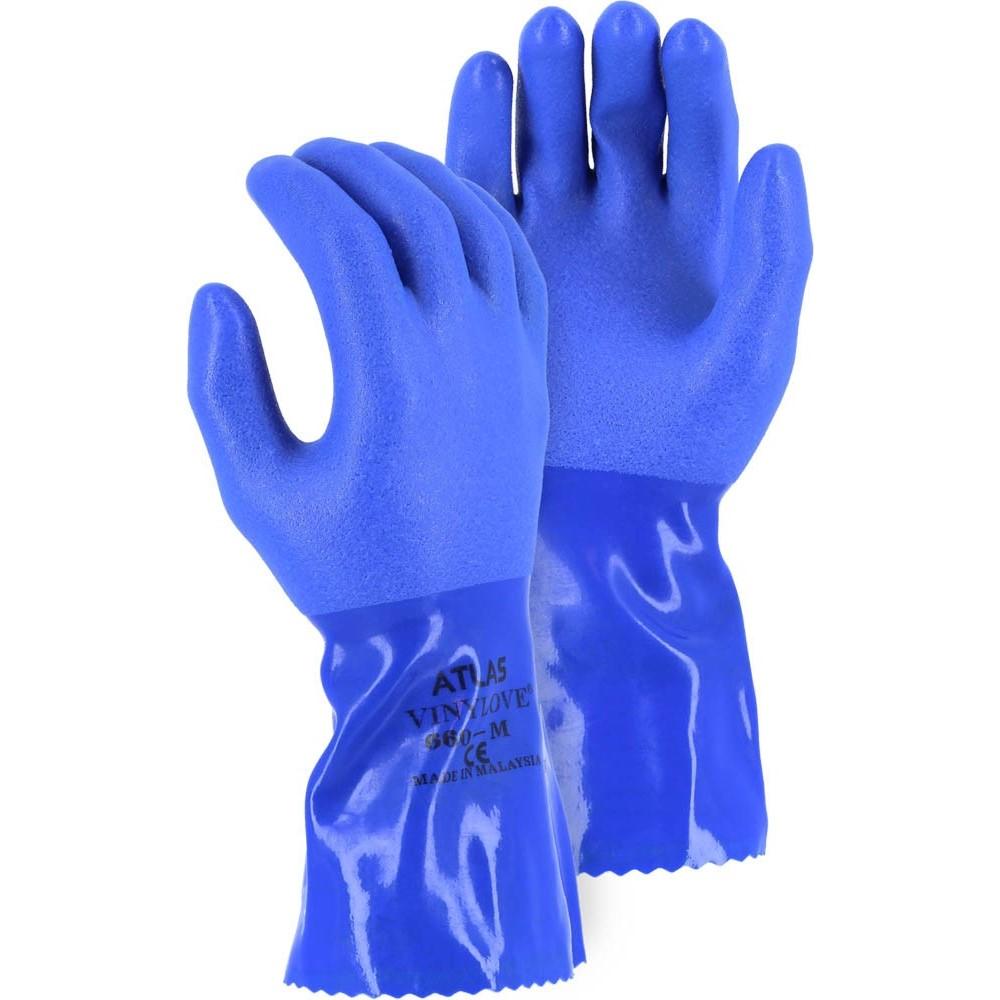 Showa PVC Triple Dip Interlock Lined Chemical Resistant Gloves - Oil Grip, 12 Inch Gauntlet Cuff (PK 12 Pairs)